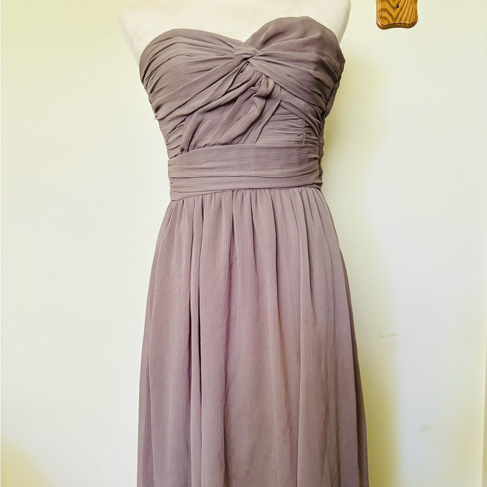 H&M US 8 Fit And Flare Grey Midi Cocktail Dress w Chiffon Style Ruched Bodice